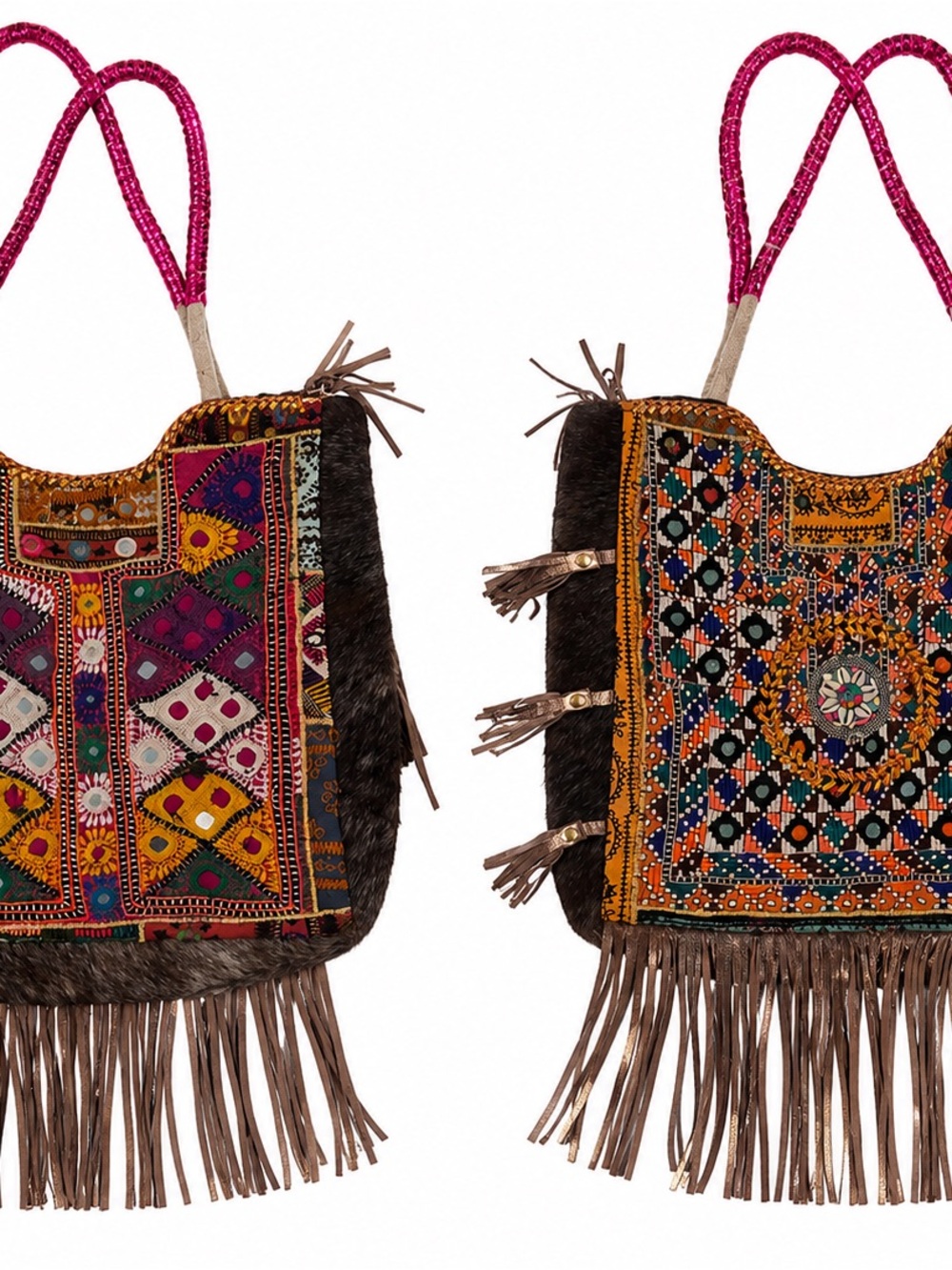 Boho Embroidered Fringe Shoulder Bag